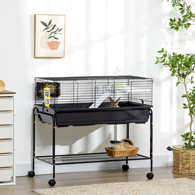 Résidence pour petits animaux avec 2 étages, roulettes, tablette, pour cochon d'Inde, hérisson, chinchilla, furet, 39 po x 20,5 po x 36,5 po, support amovible à deux étages avec roues et rangement pratique, cochons,
