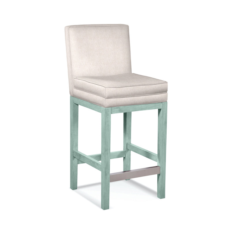 Upholstered Stool, Havana Finish, White Sugar Performance; 0863-91
