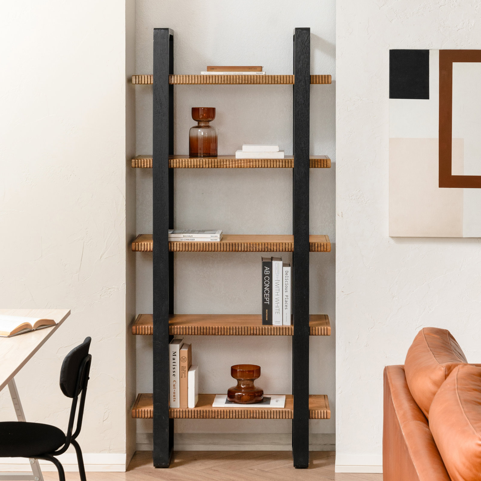 Urbana 32" Mango Bookcase, Mid Tone Honey/Black