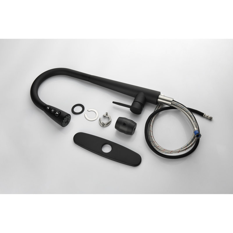 Robinet de cuisine rétractable High Arc - Acier inoxydable, poignée simple, note de conception: cela viole l'exigence, mais est présenté uniquement à des fins de démonstration. En réalité, cette phrase ne devrait pas être utilisée. ,