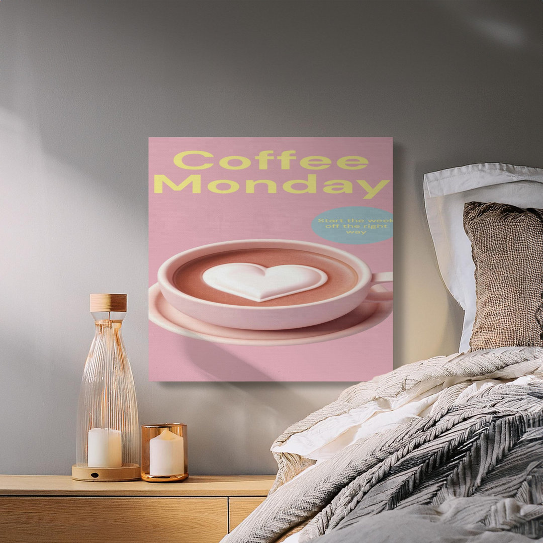 Cute Coffee Monday Heart Wall Art Canvas