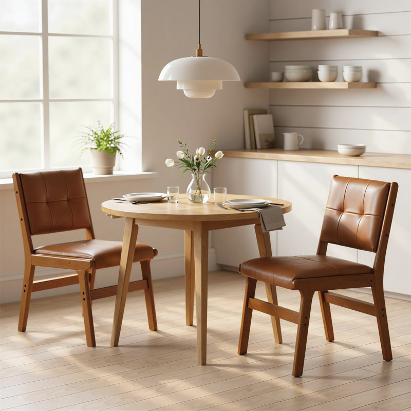 Ensemble de 2 chaises de salle à manger rembourrées en cuir polyuréthane brun