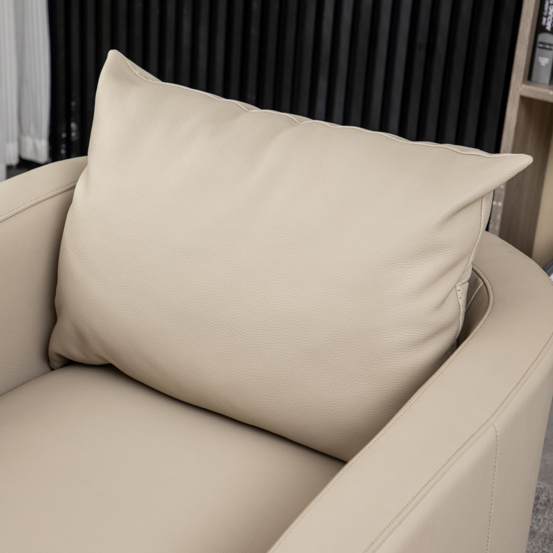 Fauteuil pivotant en cuir véritable Azib, Cuir véritable beige