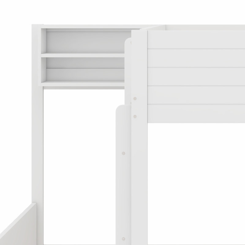 Lit superposé en bois moderne avec tablette de rangement pratique et échelle, Blanc