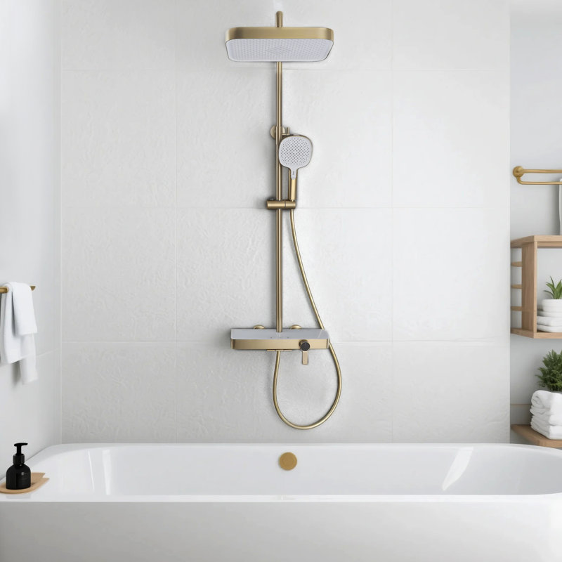 12.6 inch 3 Function Complete Shower System with Slide Bar 2.6 GPM, Brushed Gold