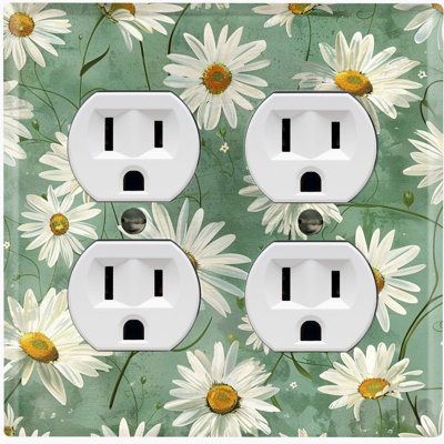 Couvercle de plaque d'interrupteur en métal; Rectangle 2 bandes US standard - Fleurs de marguerite rétro