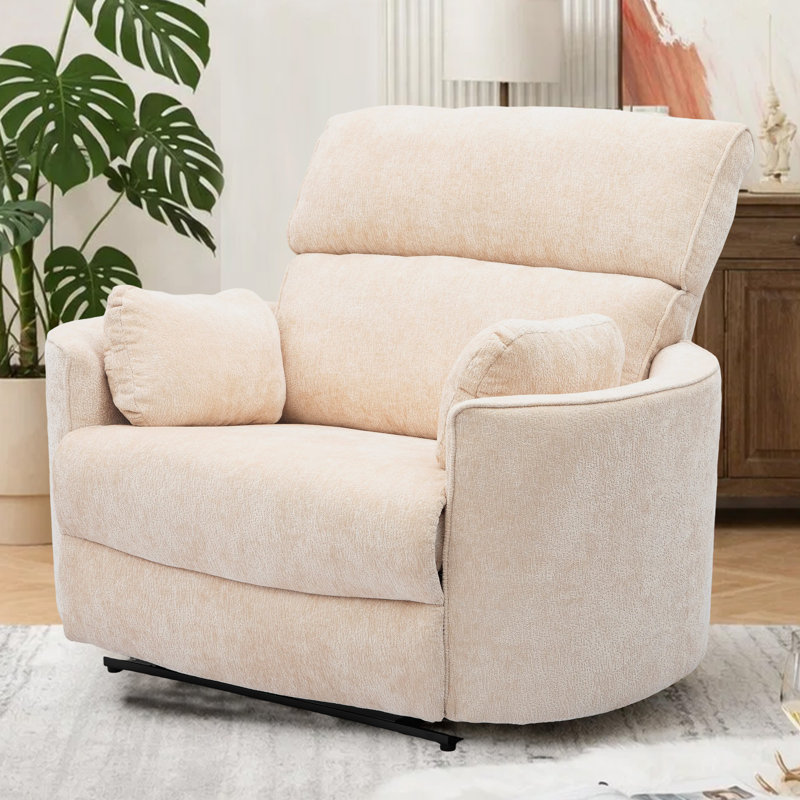 Oversized Power Recliner Chair For Big And Tall With USB Ports, Beige Chenille