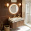 Meuble-lavabo de salle de bain, armoire de rangement en contreplaqué flottant avec tiroir et porte, plateau en pierre frittée gris clair et lavabo en céramique-306290666-306290675-306290677