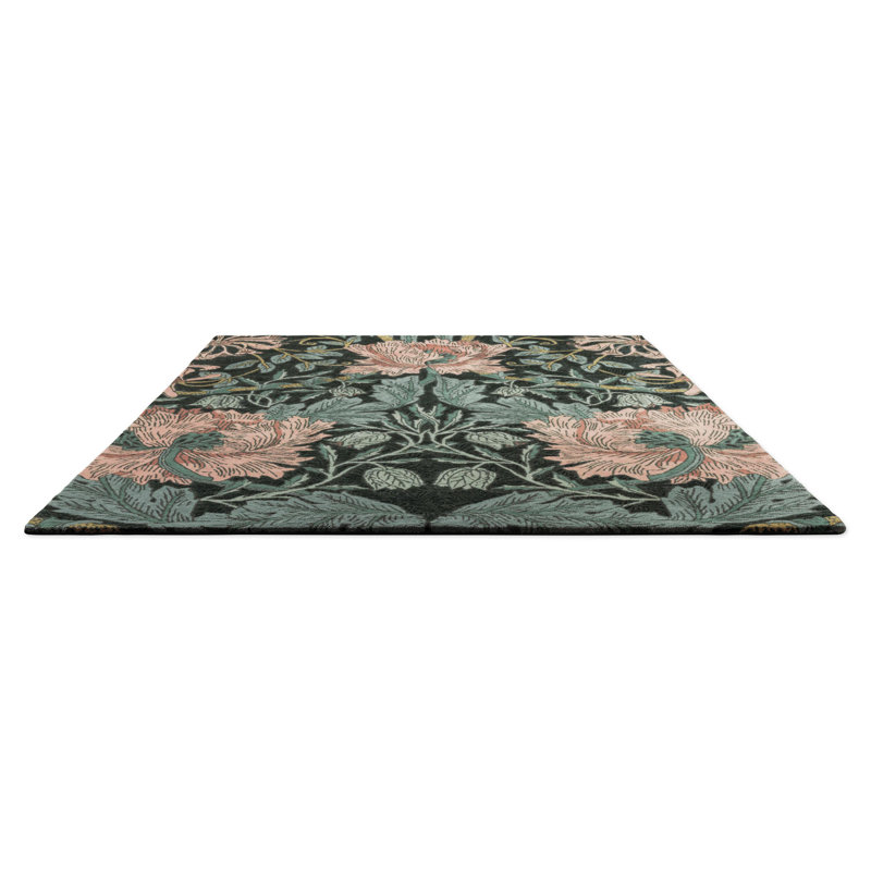 Hand Tufted Wool Floral Area Rug in Tump Green, Rectangle 6'7" x 9'2"