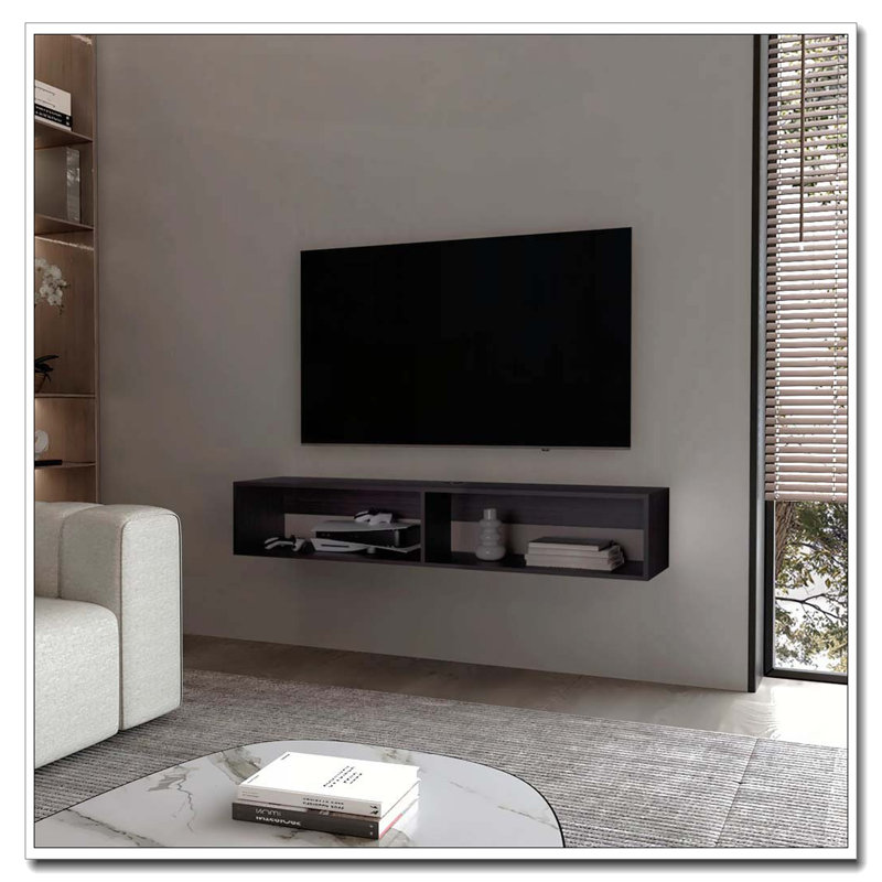 Support média flottant en mélamine Wengue avec 2 tablettes