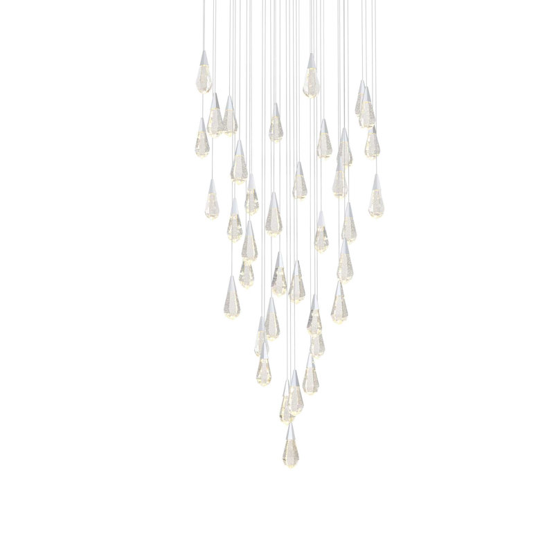 Lustre rond en cristal Belote, H 10 po x l 48 po x P 48 po, Chrome chrome, 37 lumières