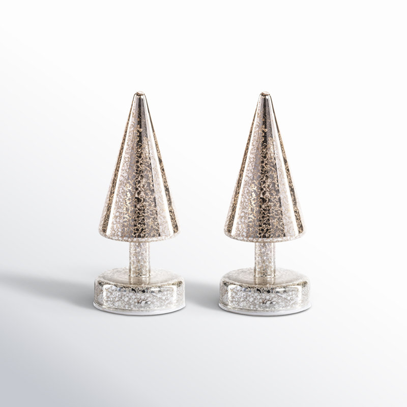 Sparkle Cone LED Trees, Set of 2, Gold, 7" H x 3.25" W x 3.25" D