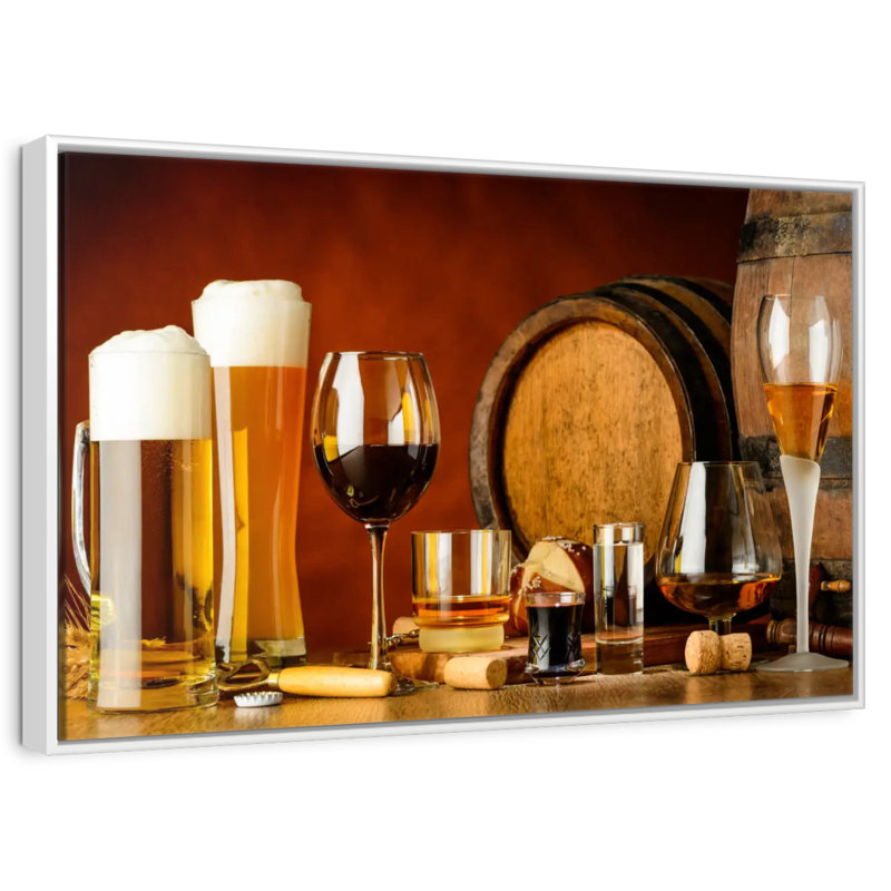 Wine And Beer Drinks, Floating Frame White, 43" X 29"