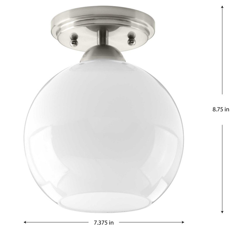 Plafonnier semi-encastré 1 lumière Alayna 7,38 po, Nickel brossé