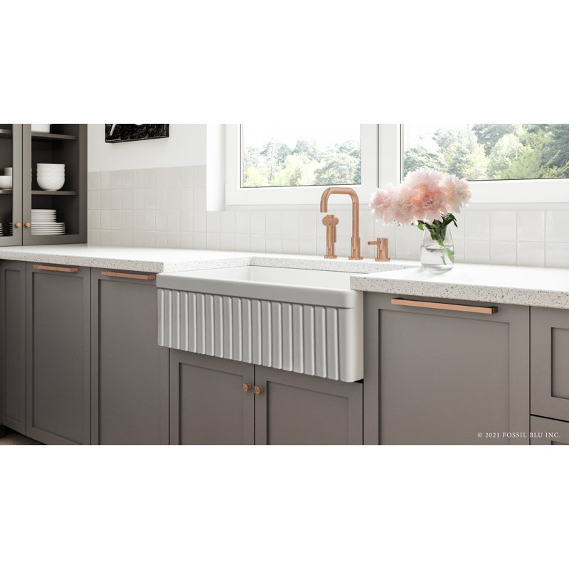 Luxury Solid Fireclay Farmhouse Sink, Polished Rose Gold Accessories