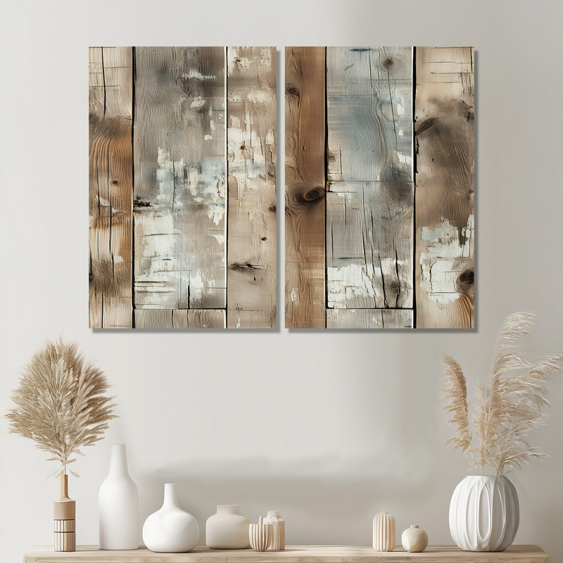 Planche de bois rustique rustique - décoration murale brune, 36" H x 48" W, Wrapped Canvas, Does Not Apply