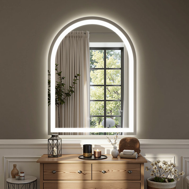 Lunara UL Certified Arch Wall Mirror, LED Bathroom Vanity Mirror with Dimmable 3-Color Lighting & Anti-Fog, 28" x 20"