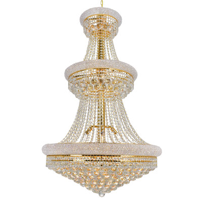 Andres Crystal 30" Gold Chandelier for Entryways Staircases Ballrooms Dining Rooms, 32-Light with E12 Bulb Base