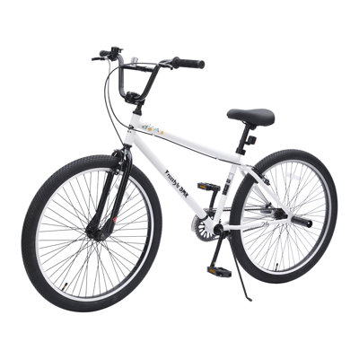 26 Inch Freestyle Bike for Teens, Steel Frame Single-Speed Bicycle with 2 Pegs , Front Caliper Brake and Rear V Brake, Bicycle for Boys and Girls