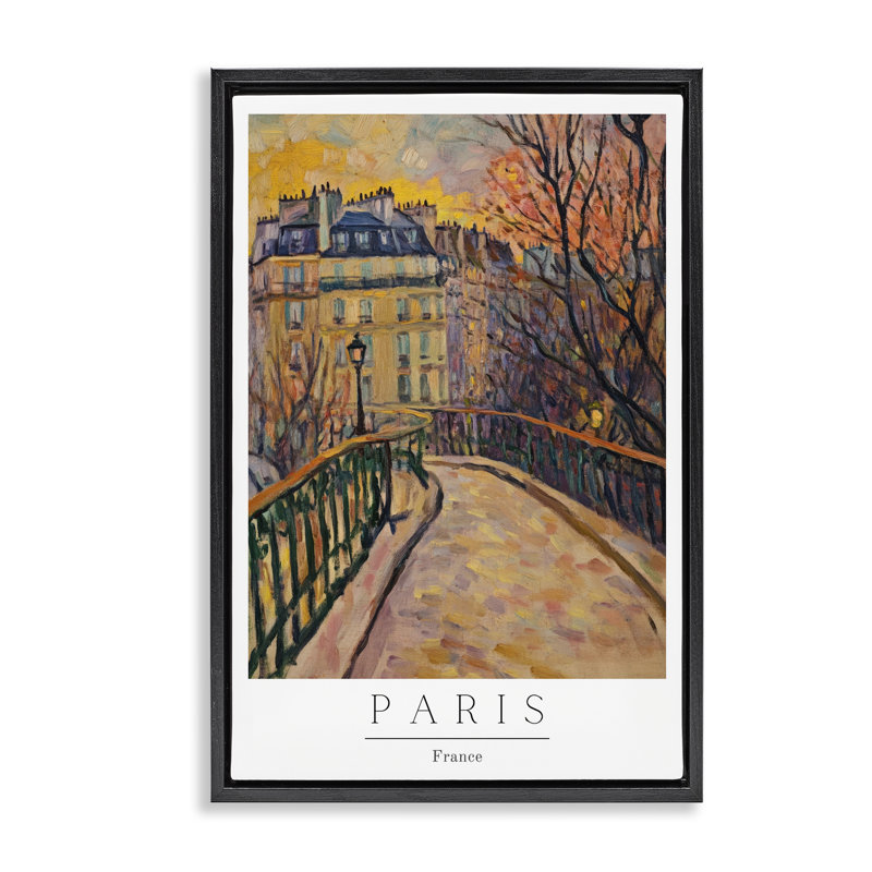 Scène de rue de Paris dans un cadre flottant d'automne, design par Petal Prints Design, H 25 po x l 17 po