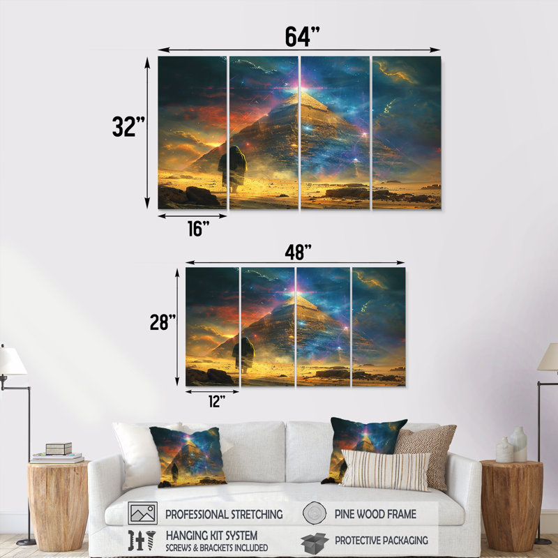 Marloe - Art mural abstrait paysage 4 pièces, H 28 po x l 48 po