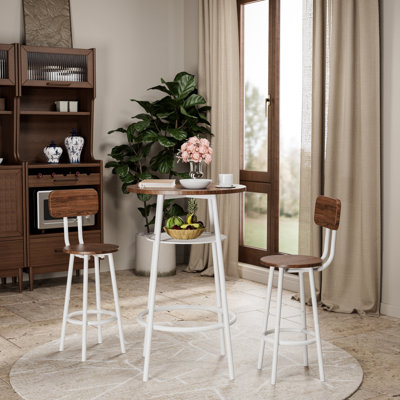 Ensemble de table de bar 3 pièces avec 2 tabourets de bar - Table de pub moderne avec dossiers et tablette de rangement