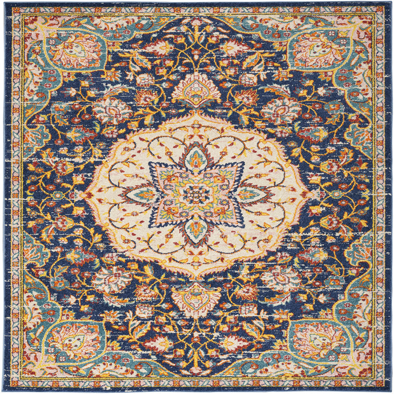 Tapis intérieur / extérieur bleu / beige en polypropylène tissé à la machine Bloomburg, Rectangle 5 pi 3 po x 7 pi 3 po