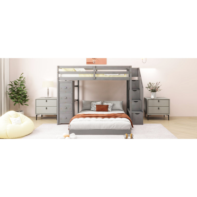 Au-dessus des lits superposés avec tablettes et étagères de rangement, Gris