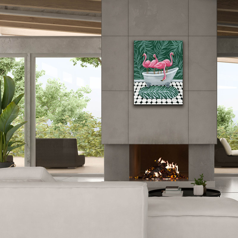Art mural sur toile, "Flamants dans la baignoire" par yvette, H 34 po x l 26 po x P 1,5 po
