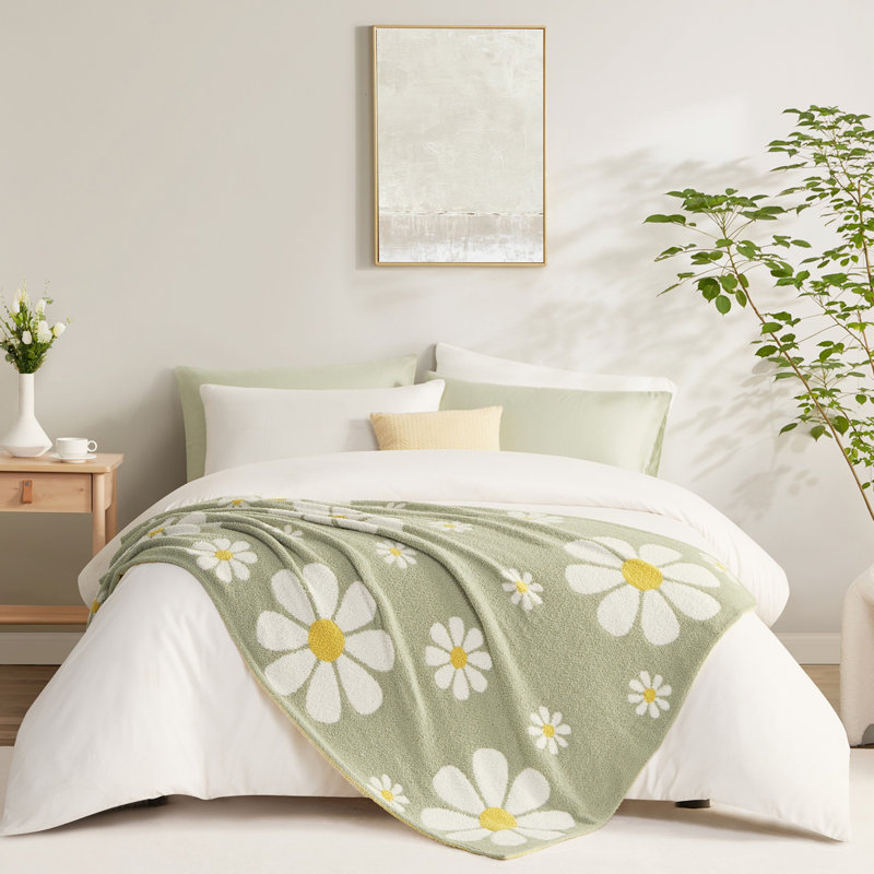 Jeté printemps en tricot floral 50 x 60 po, Vert