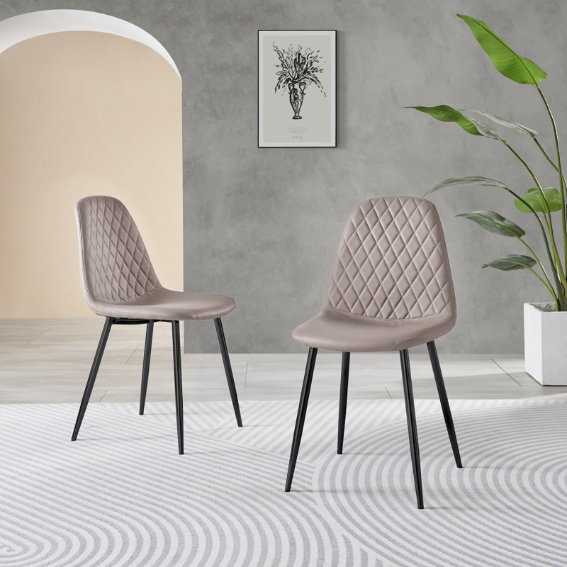 Corova Faux Leather Modern Dining Chairs with Metal Tapered Legs & Diamond Stitching, Cappuccino, Black