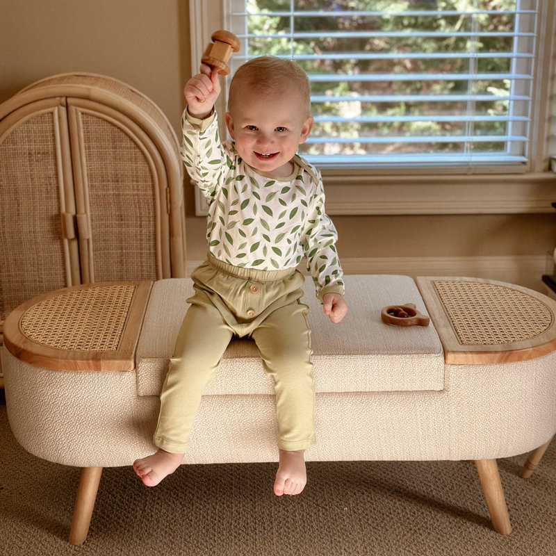 Banc de rangement rembourré avec repose-pieds Jurre, Beige