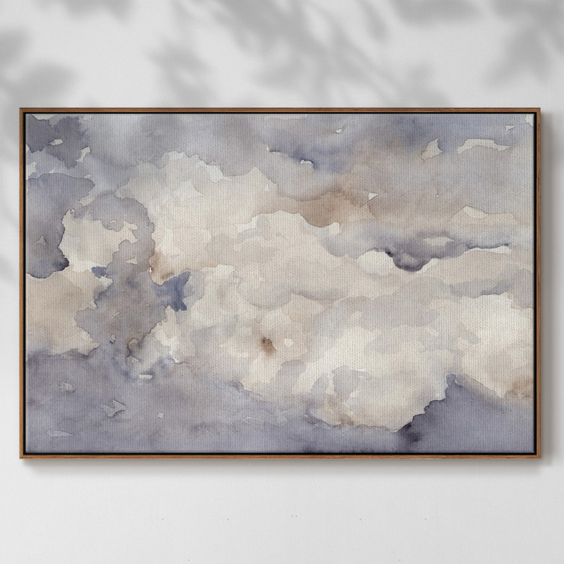 «Clouds In Neutral II», peinture sur toile encadrée, H 17 po x l 25 po x P 2 po, Cadre noyer