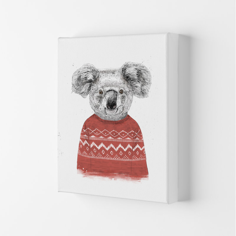 Winter Koala by Mercedes Lopes Charro - Print, 29.7cm H x 21cm W x 4cm D, Wrapped Canvas