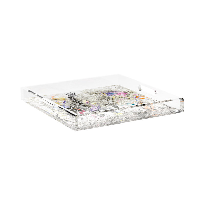 Arcadia Giraffe Scenic Acrylic Square Decorative Tray, 15"W x 15"D x 2"H
