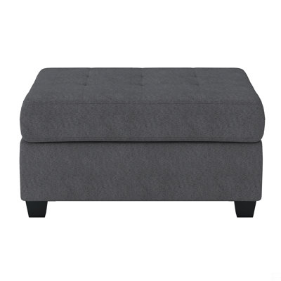 1Pc Storage Ottoman Tufted Top Fabric Upholstery Solid Wood Furniture