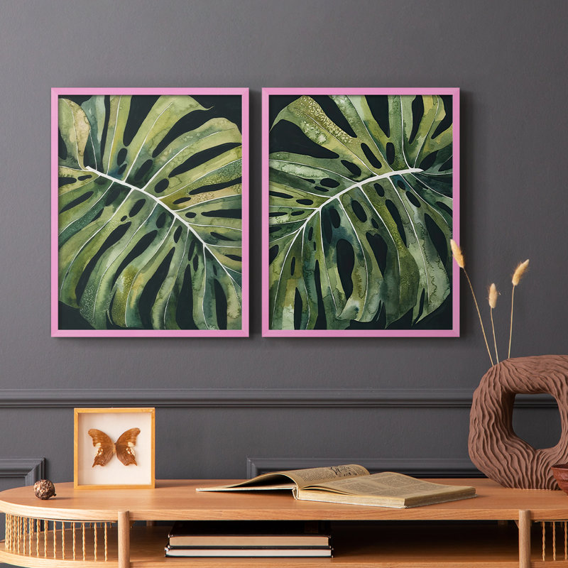 Reproduction encadrée Nocturnal Monstera I-Premium - prête à être accrochée - aucun clou requis - aucun clou requis, Rose