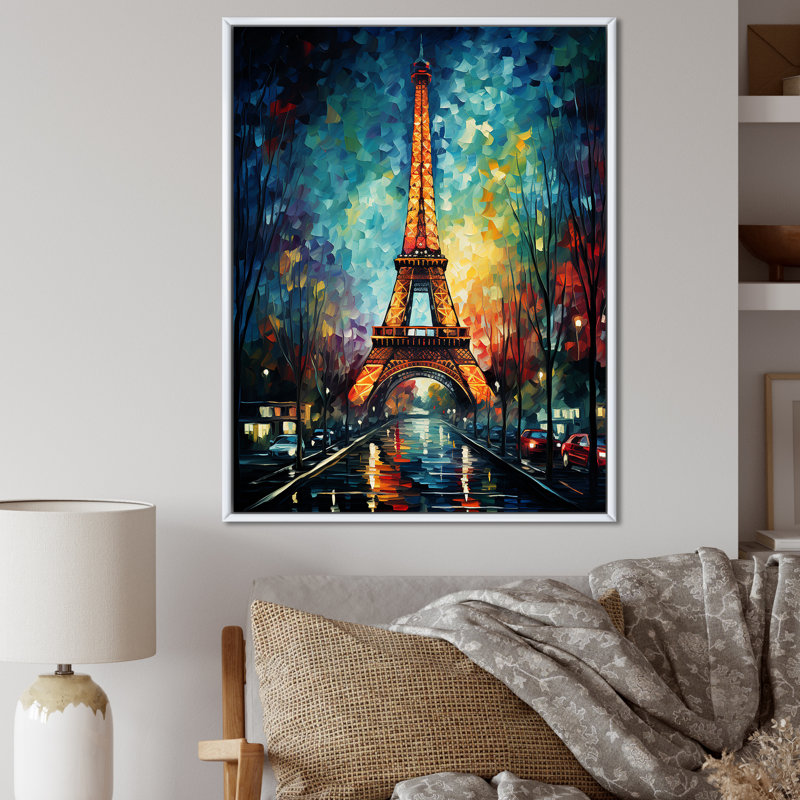 Vue de nuit de la Tour Eiffel à Paris - Art mural de la ville de Paris, Cadre flottant blanc, H 60 po x l 28 po