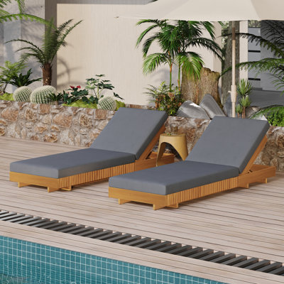 Valen Modern Acacia Wood Outdoor Chaise Lounge With Adjustable Backrest And Water-Repellent Cushion