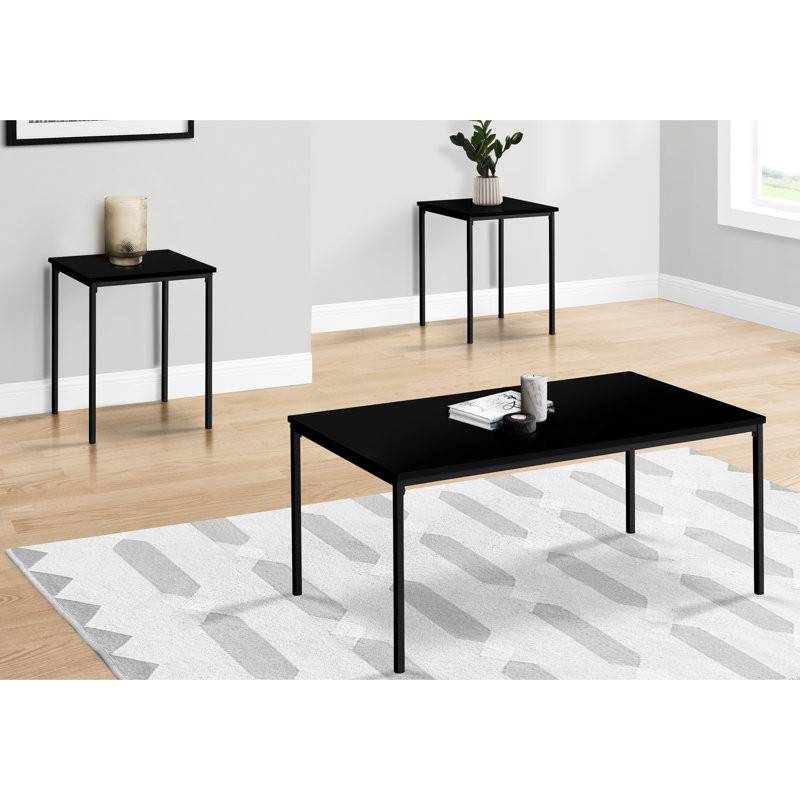 Table à la mode 3 pièces, stratifié noir et métal, design contemporain, assemblage facile, style moderne, assemblage requis, quotidien