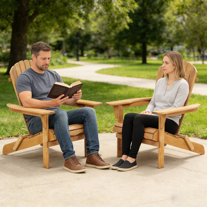 Set Of 2 Wooden Outdoor Folding Adirondack Chairs - Half Assembled For Garden, Lawn & More, Light Brown