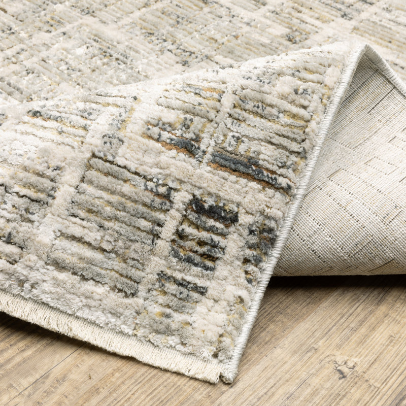 Telisa Modern Architectural Block Ivory / Grey Area Rug, Rectangle 3' x  5'