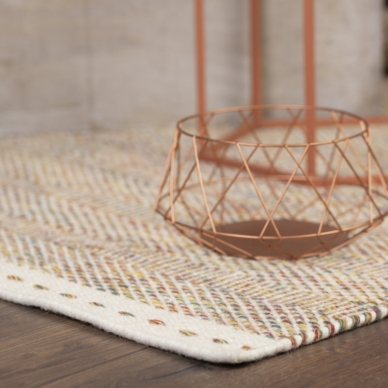 Jaipur Striped Wool Hand Woven Area Rug, Rectangle 160 x 230cm, Pink