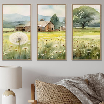 «Framhouse Dandelion Landscape», ensemble d'art mural sur toile pissenlit