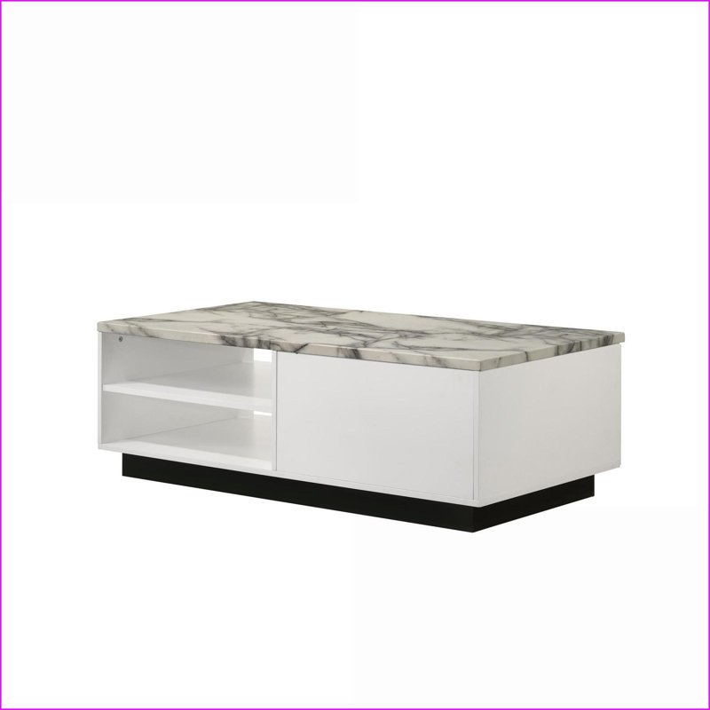Table basse de 47 po en faux marbre blanc avec tiroir - Centre de table peu encombrant, facile à nettoyer
