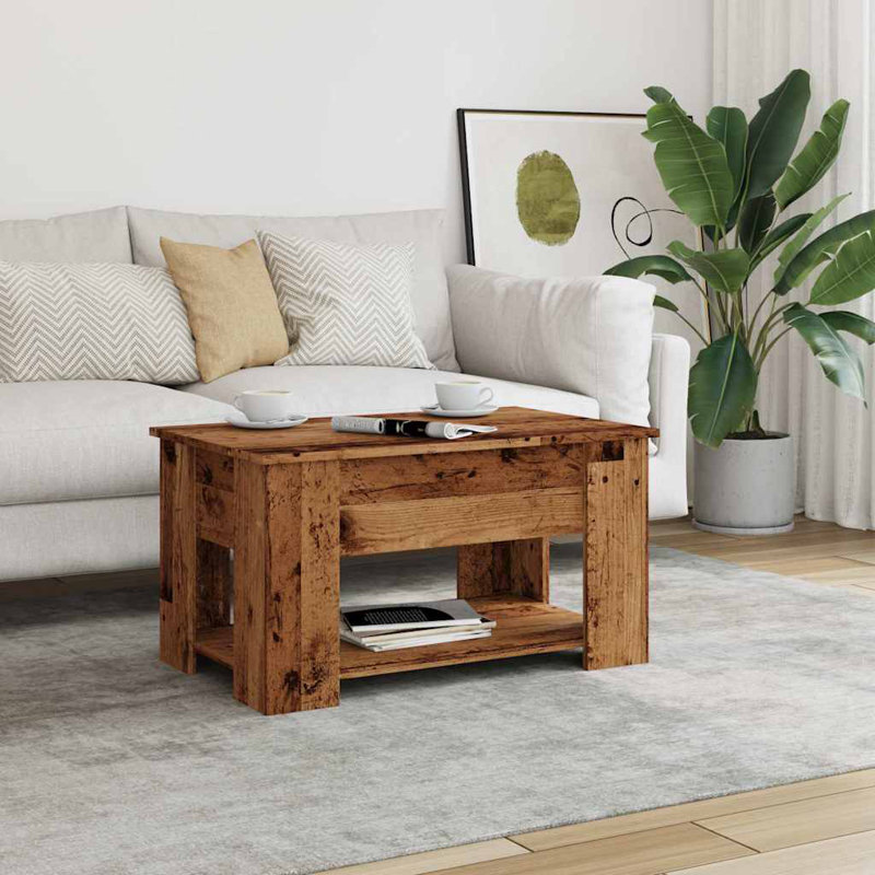 Husnija Lift Top Four Leg Coffee Table with Storage, Old Wood