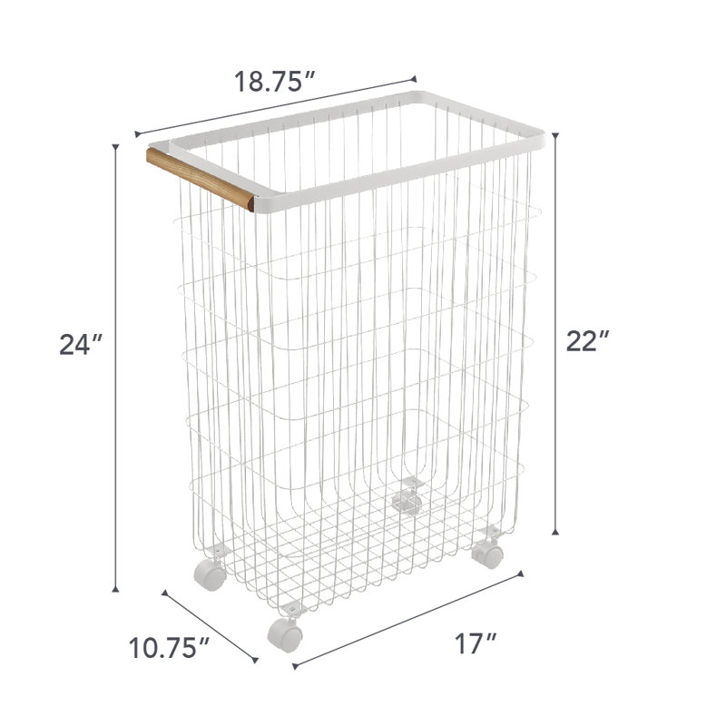 Yamazaki Home Rolling Wire Laundry Basket 55L – Heavy Duty Wire Hamper with Wheels, Rolling Laundry Cart with Handle