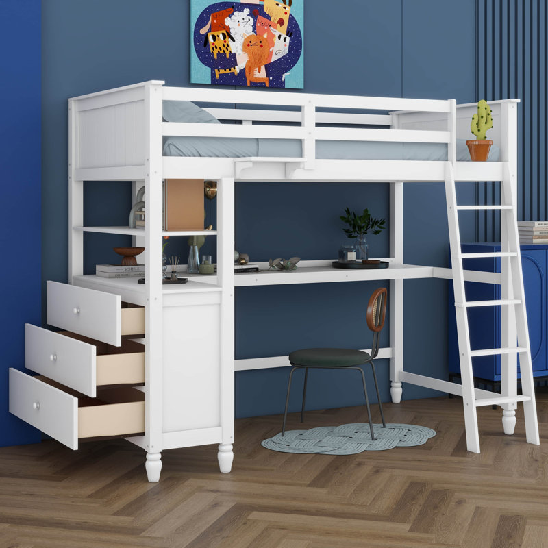 Lit mezzanine simple avec tiroirs Judithanne Kids, Blanc