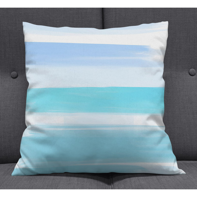 Throw Pillow With Insert, 16"H x 16"W, Blue/White Striped 1