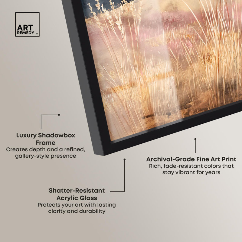 «Golden Grass Shadowbox Print» par Art Remedy, H 46 po x l 37 po, Noir
